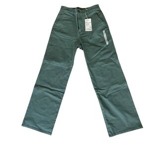 MUJI green wide straight leg pants